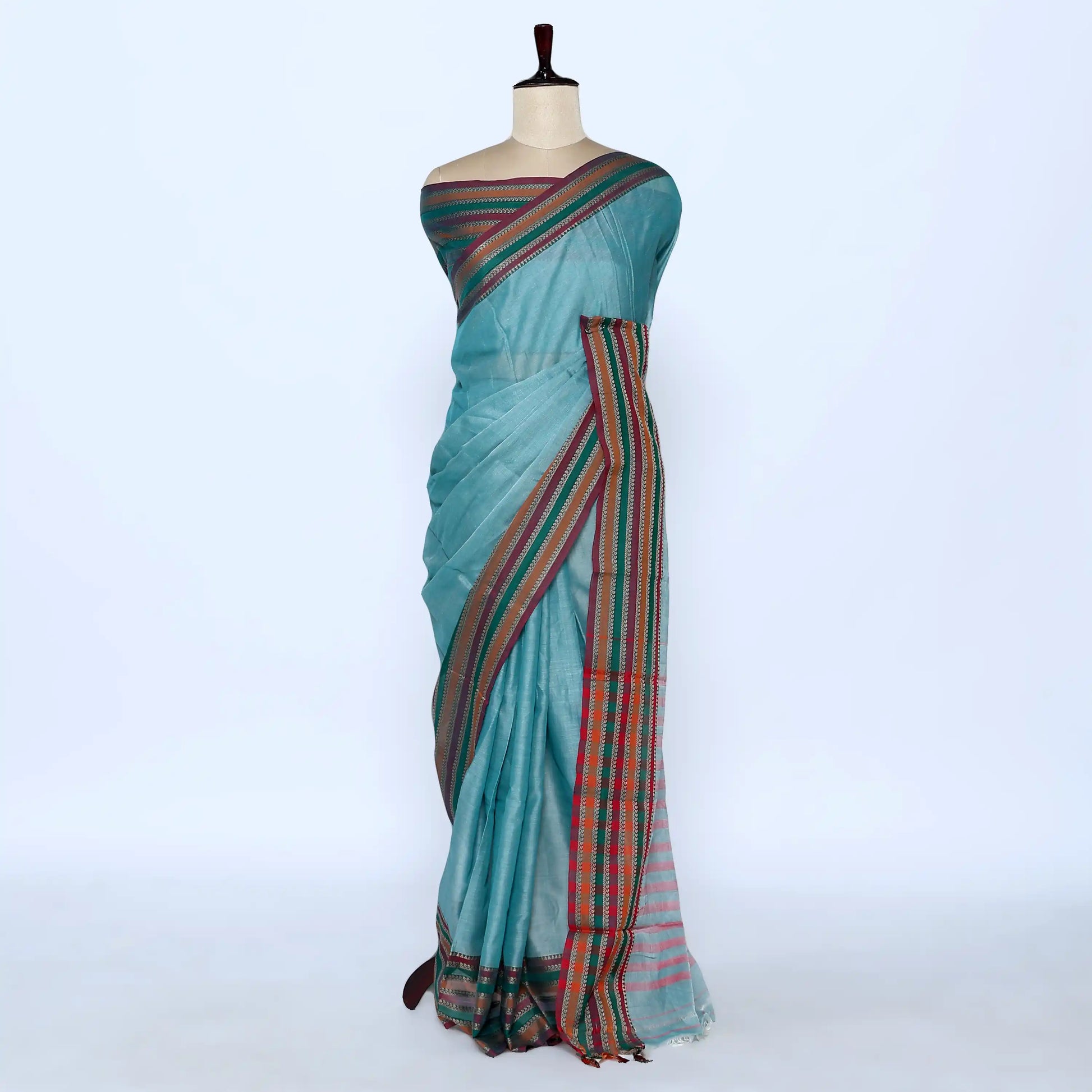 Teal Narayanpet Cotton Sarees for Women | Summer Events & Temple Visits Collection | Jeyachandran - Full View