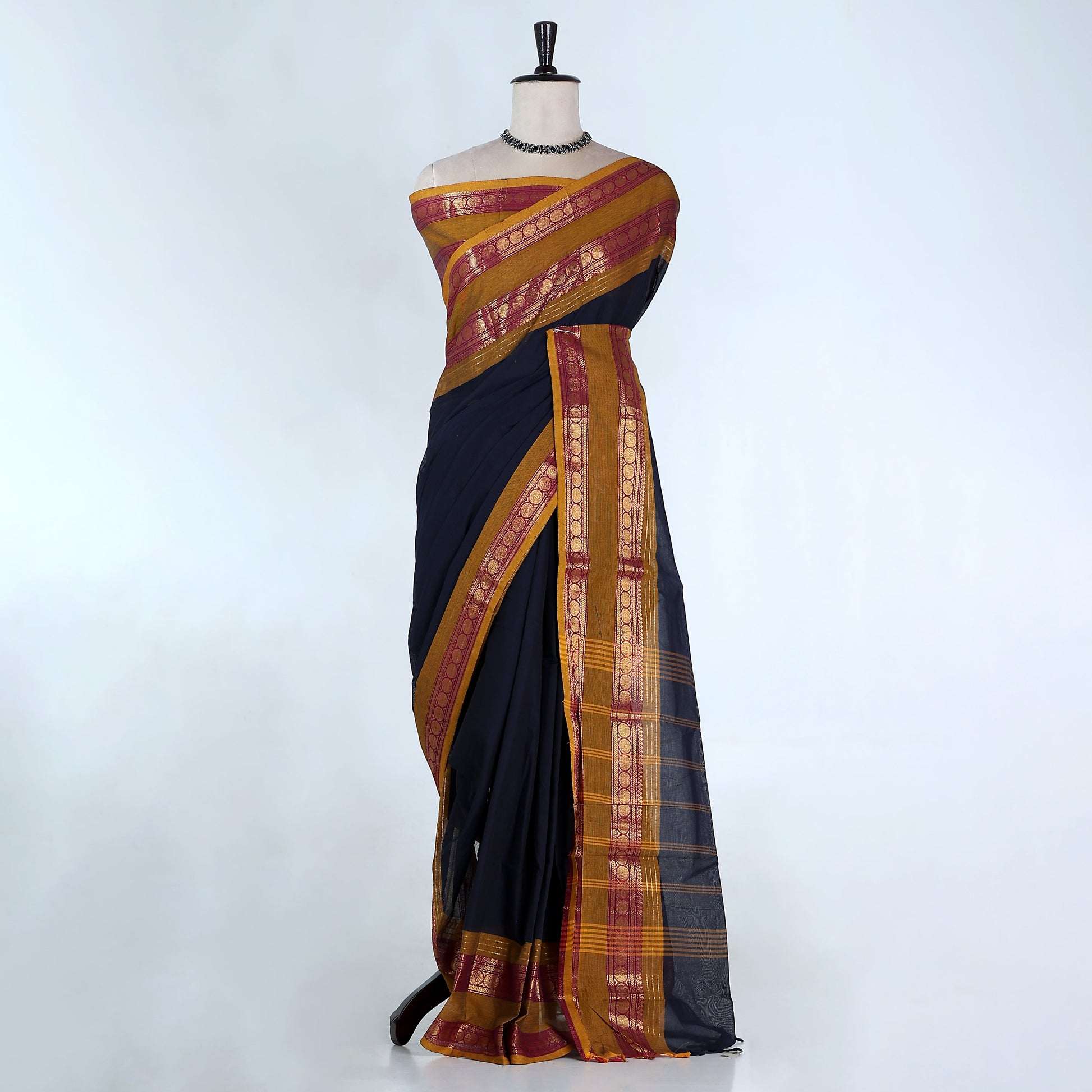 Navy Blue Kanchi Cotton Saree for Women | Festive Traditional Collection | Jeyachandran -Full View
