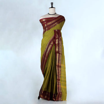 Olive Green Kanchi Cotton Saree for Women | Festive Traditional Collection | Jeyachandran -Full View
