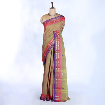 Olive Green Kanchi Cotton Saree for Women | Festive Traditional Collection | Jeyachandran -Full View
