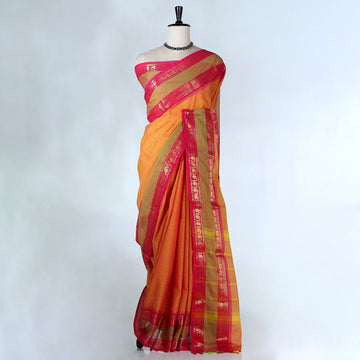Orange Kanchi Cotton Saree for Women | Festive Traditional Collection | Jeyachandran -Full View
