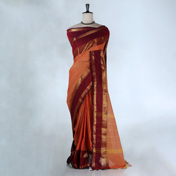 Orange Kanchi Cotton Saree for Women | Festive Traditional Collection | Jeyachandran -Full View
