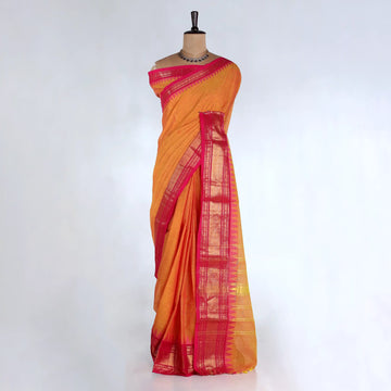 Orange Chettinad Cotton Sarees for Women | Office Wear Daily Wear & Special Occasion | Jeyachandran - Full View