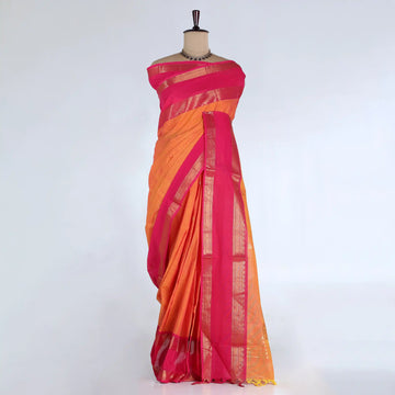 Orange Chettinad Cotton Sarees for Women | Office Wear Daily Wear & Special Occasion | Jeyachandran  - Full View
