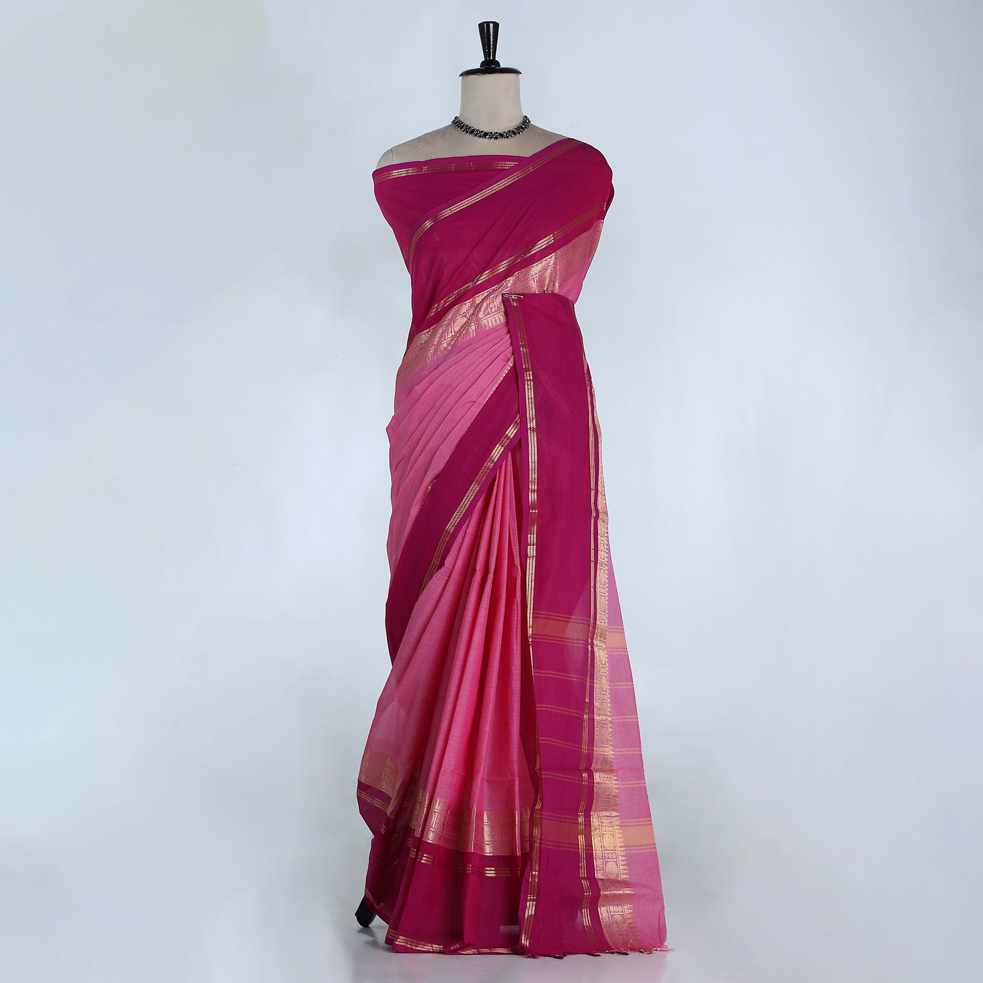 Pink Kanchi Cotton Saree for Women | Festive Traditional Collection | Jeyachandran -Full View
