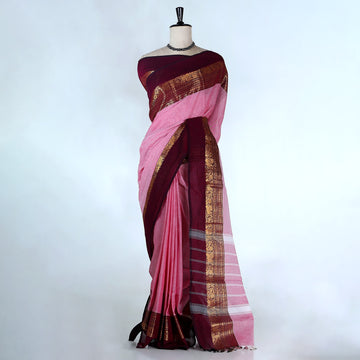Pink Kanchi Cotton Saree for Women | Festive Traditional Collection | Jeyachandran -Full View
