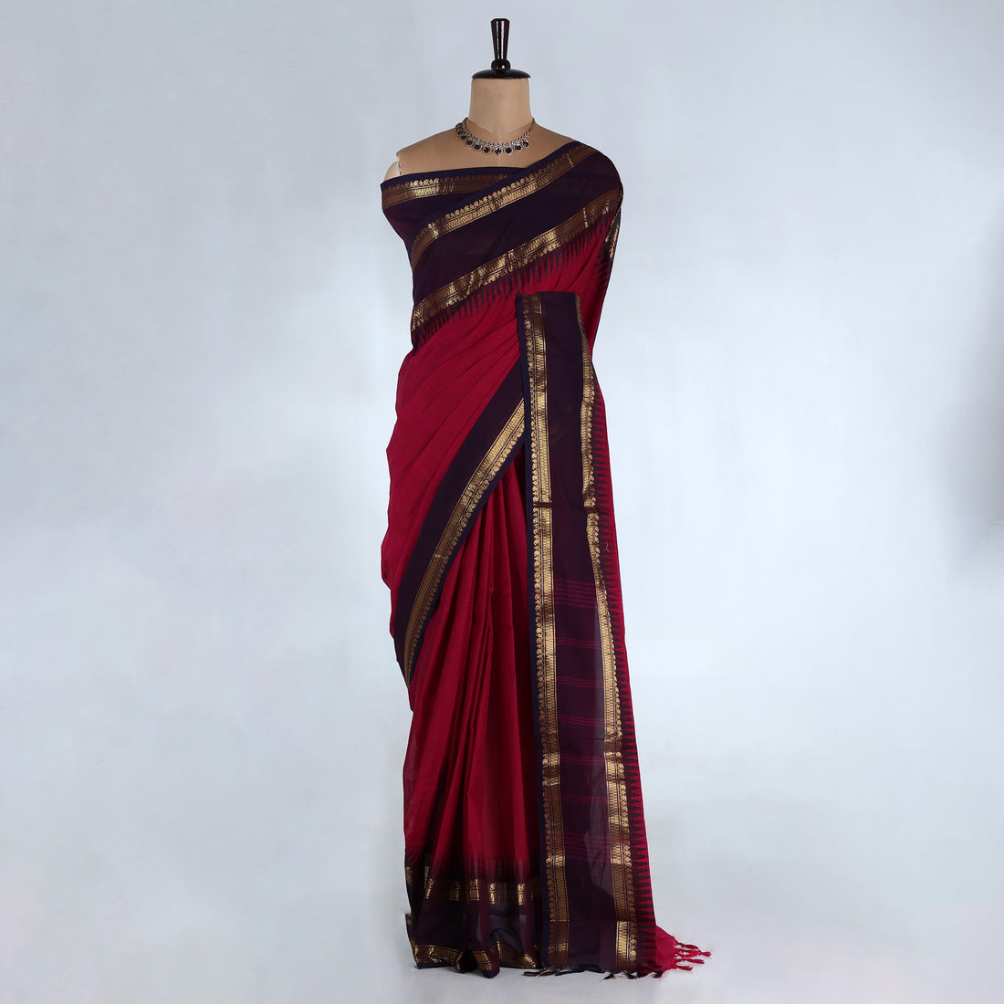 Dark Pink Kanchi Cotton Saree for Women | Festive Traditional Collection | Jeyachandran -Full View
