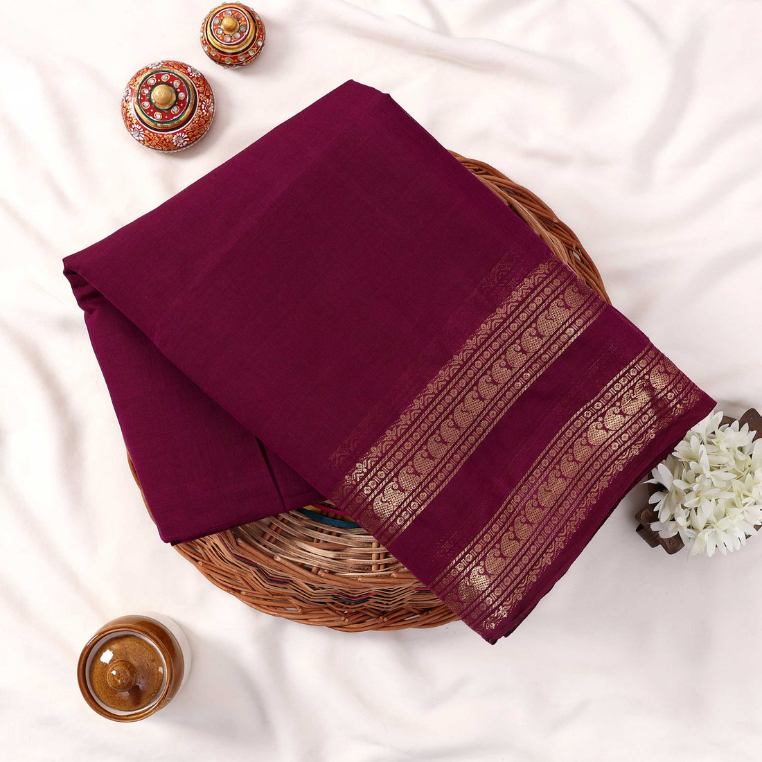 Purple Kanchi Cotton Saree for Women | Festive Traditional Collection | Jeyachandran -Full View
