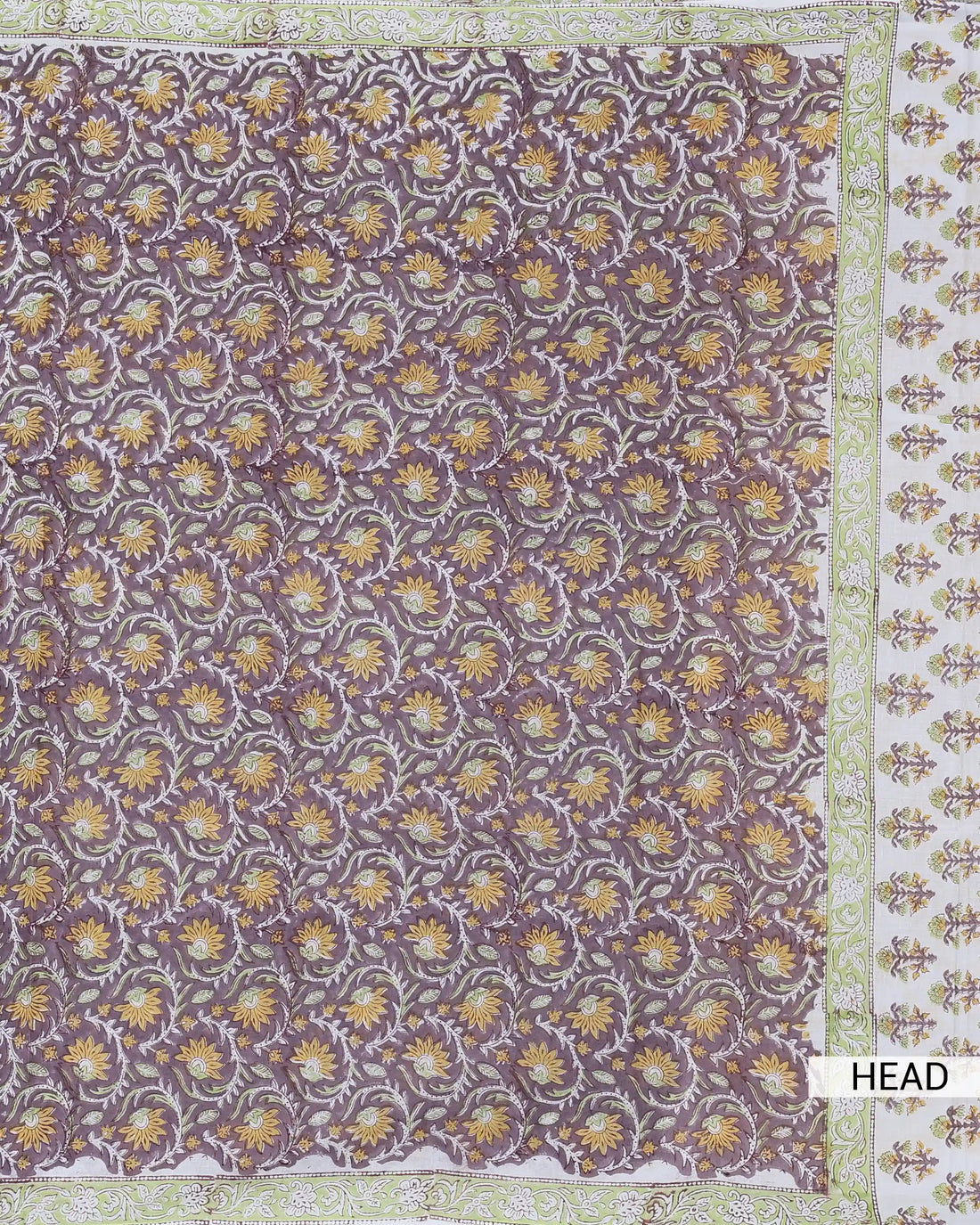 Hand Block Printed Sanganeri Cotton Saree With Floral Vine Motifs And Floral Printed Border - Purple