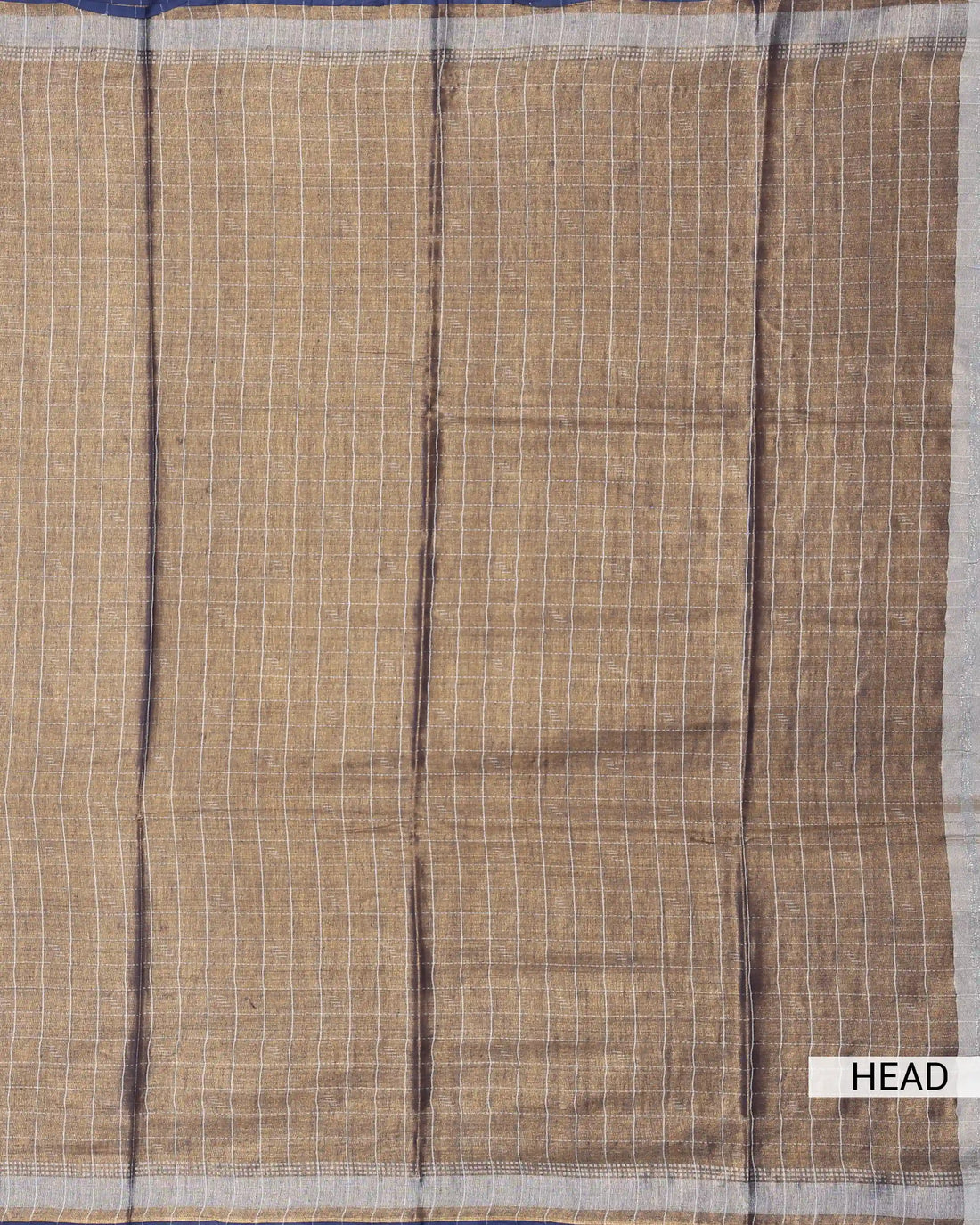 Semi Tissue Saree for Women Checked Weave with Horizontal Stripe and Contrast Border - Brown