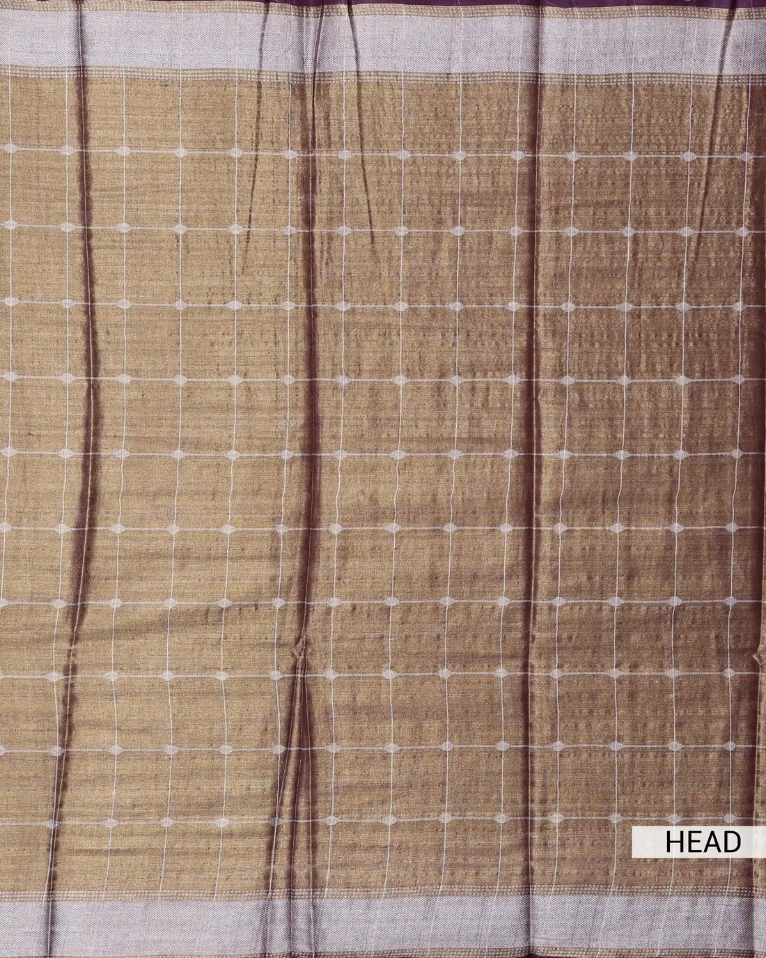 Semi Tissue Saree for Women with Checked Body and Contrast Woven Border - Dark Brown