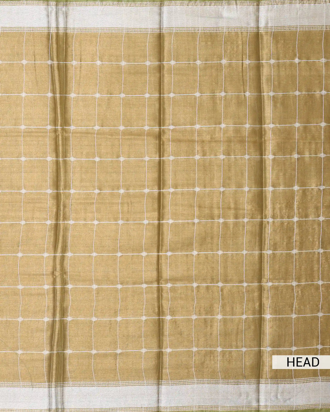 Semi Tissue Saree for Women with Checked Body and Contrast Woven Border - Green