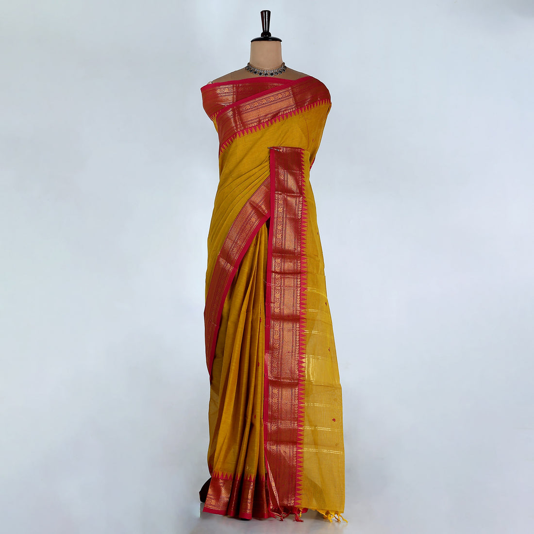Yellow Kanchi Cotton Saree for Women | Festive Traditional Collection | Jeyachandran -Full View
