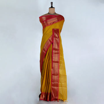 Yellow Kanchi Cotton Saree for Women | Festive Traditional Collection | Jeyachandran -Full View
