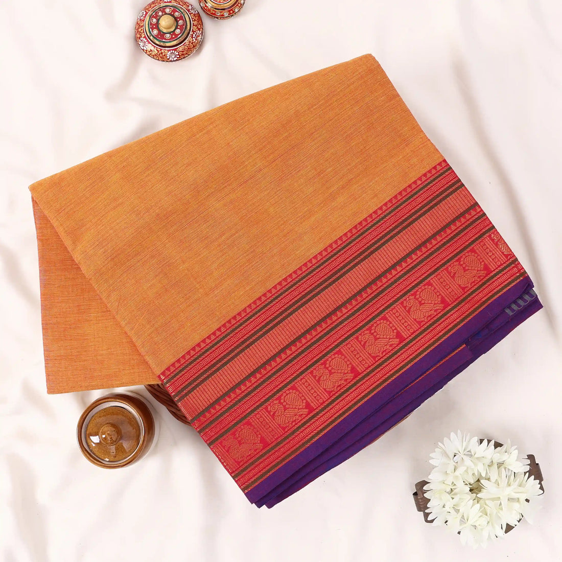 Yellow Chettinad Cotton Sarees for Women | Office Wear Daily Wear & Special Occasion | Jeyachandran - Full View