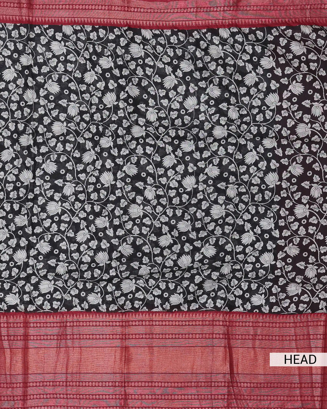 Art Silk Saree with Intricate Floral Vine Pattern Printed Pallu and Traditional Woven Border - Black
