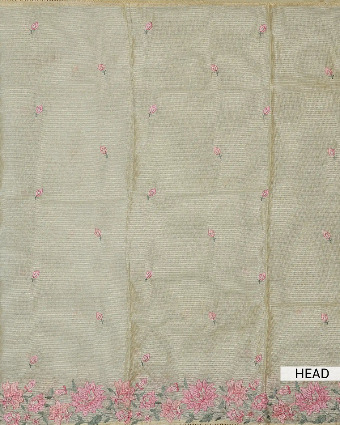 Kota Cotton Saree with Floral Embroidered Border Scattered Leaf Butti Motifs & Delicate Woven Texture - Yellow