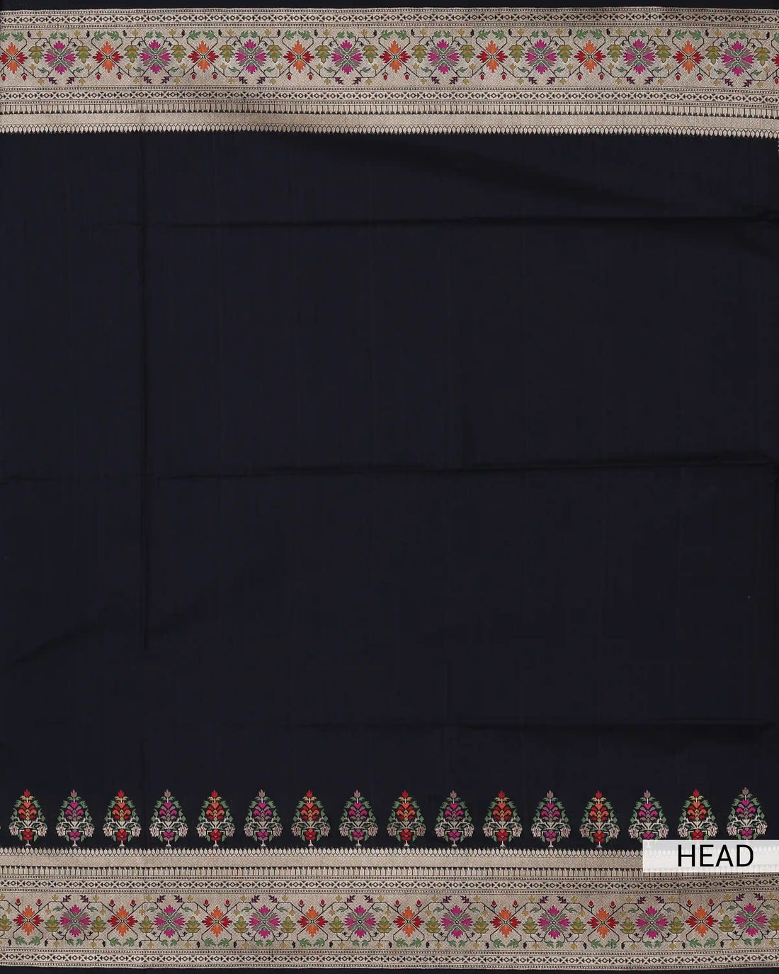 Semi Banarasi Silk Saree with Solid Body Intricate Floral Woven Border and Richly Woven Floral Pallu - Black