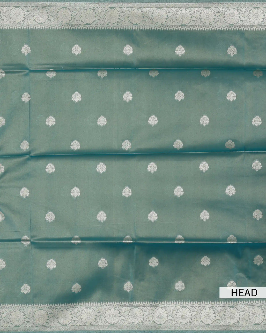 Semi Banarasi Silk Saree with Floral Butti Motifs and Intricate Floral Zari Border - Sea Green