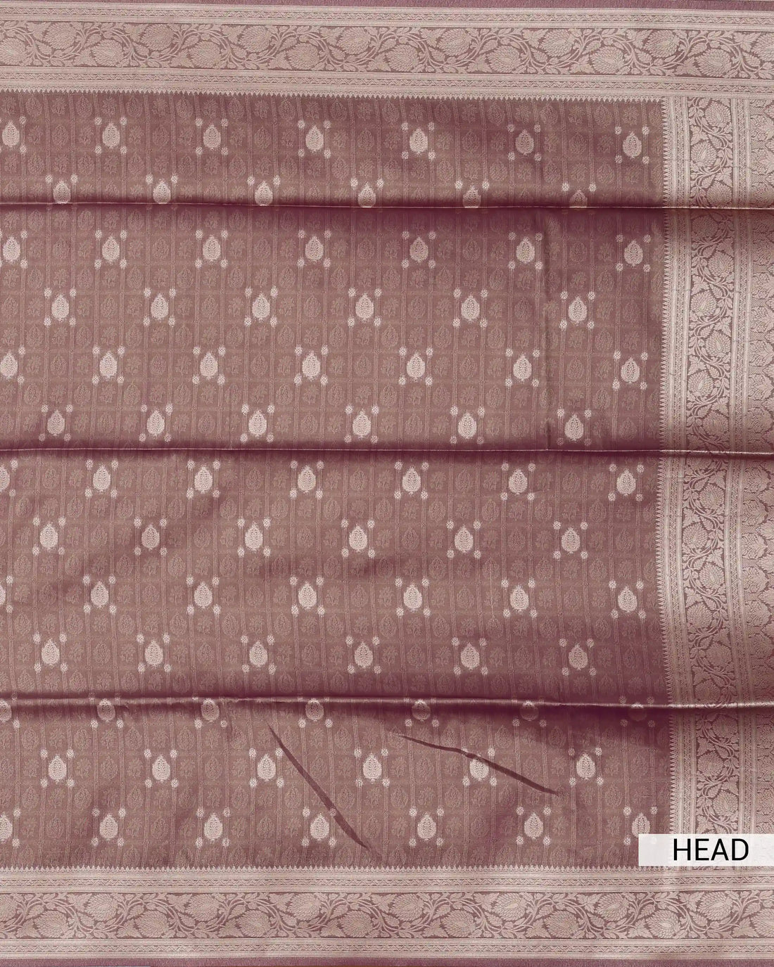 Semi Banarasi Silk Saree with Floral Buti Motifs in Checked Pattern Floral Zari Border and Floral Patterned Pallu - Brown