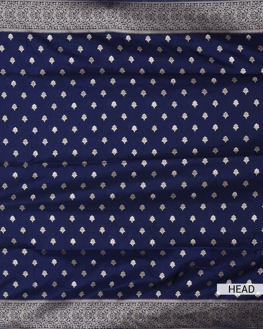 Semi Banarasi Silk Saree with Intricate Floral Butti Motifs and Elaborate Zari Woven Border & Pallu - Dark Blue