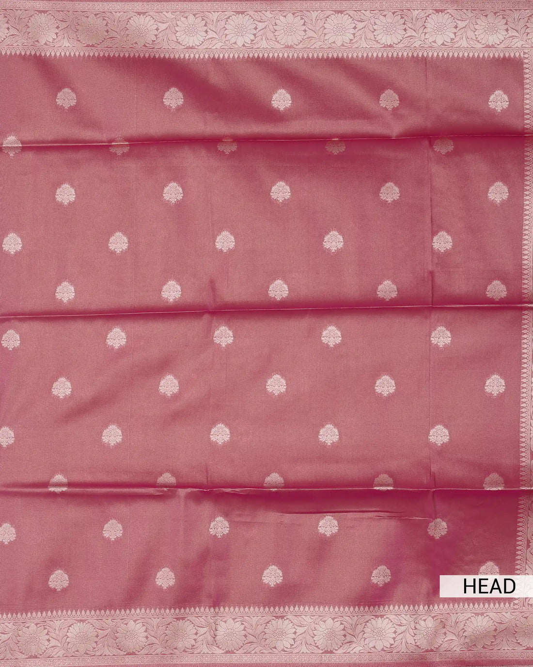 Semi Banarasi Silk Saree with Floral Butti Motifs and Intricate Floral Zari Border - Dark Pink