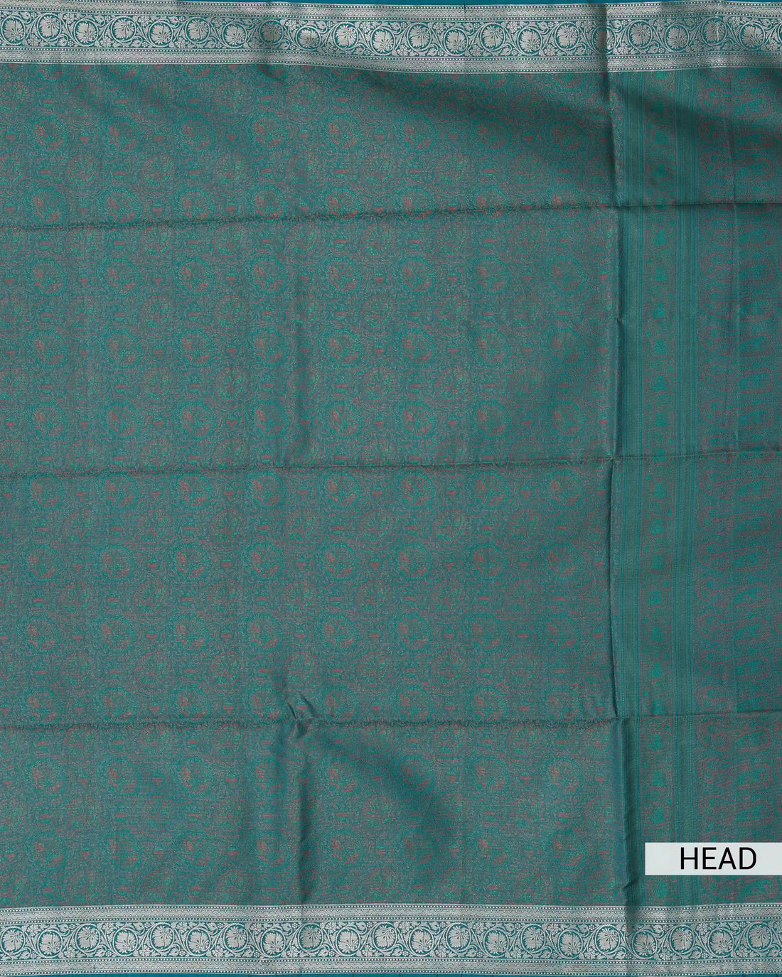 Semi Banarasi Silk Saree with Intricate Floral Zari Border and All Over Woven Floral Motifs - Green