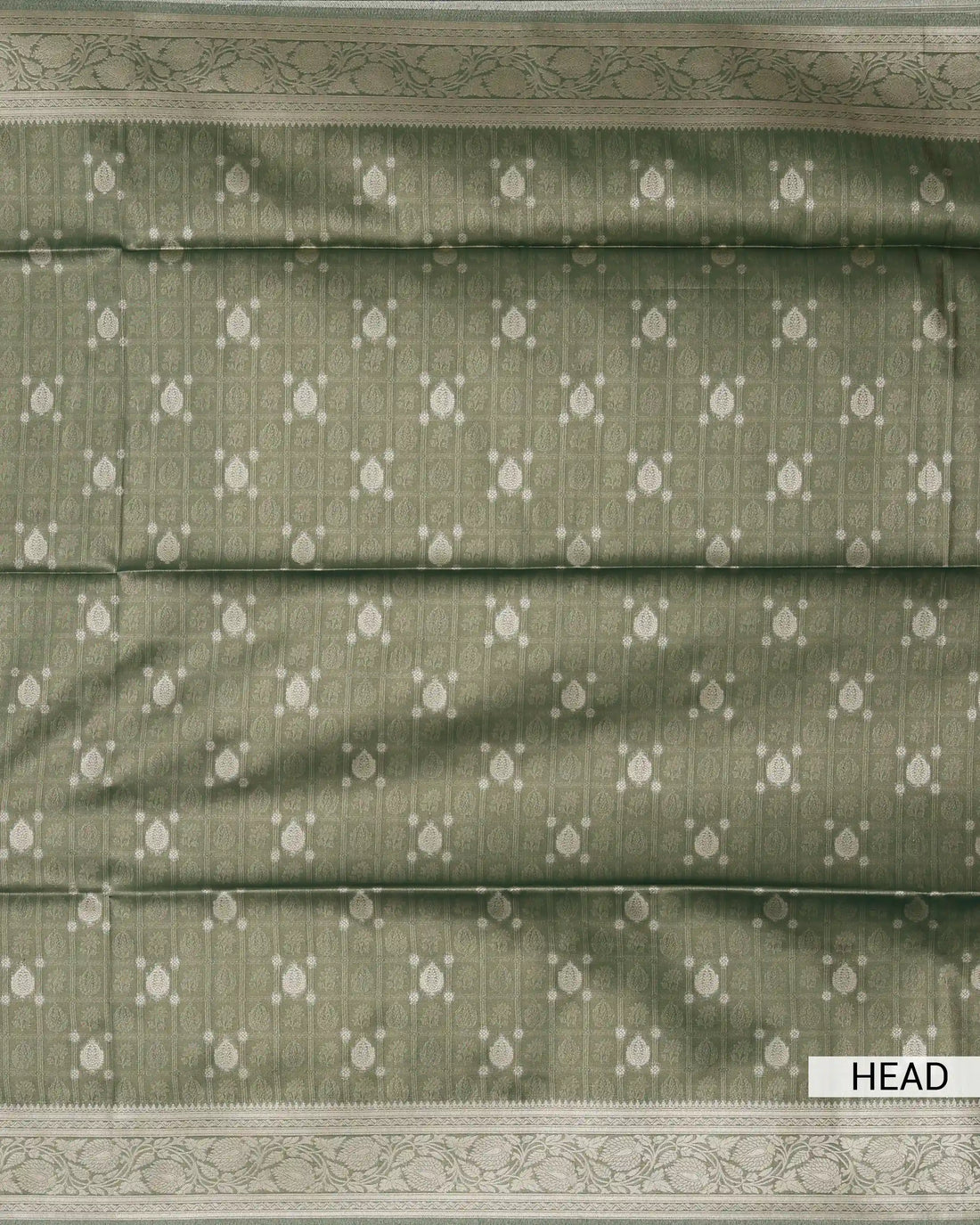 Semi Banarasi Silk Saree with Floral Buti Motifs in Checked Pattern Floral Zari Border and Floral Patterned Pallu - Green