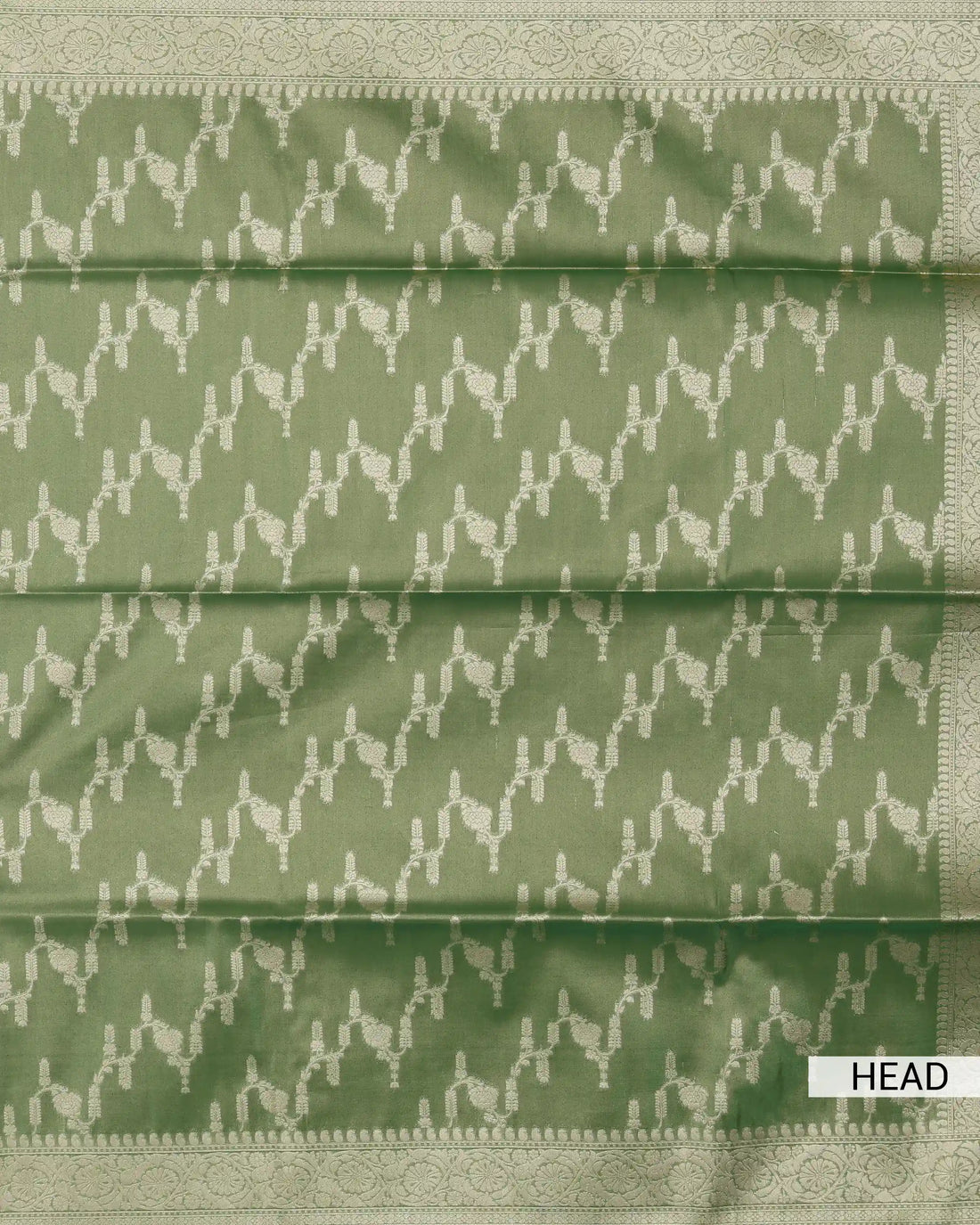 Semi Banarasi Silk Saree with Intricate Woven Floral Vine Motifs Floral Zari Border and Geometric Zari Pallu - Green