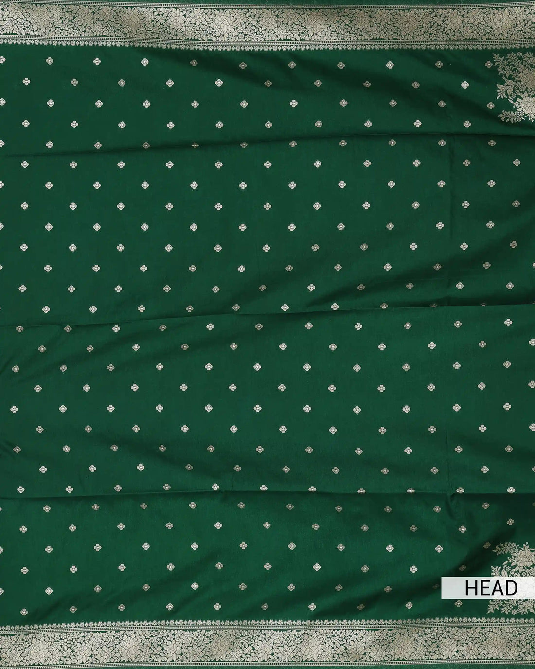 Semi Banarasi Silk Saree with Floral Butta Motifs Floral Zari Border and Elaborate Floral Zari Pallu - Green