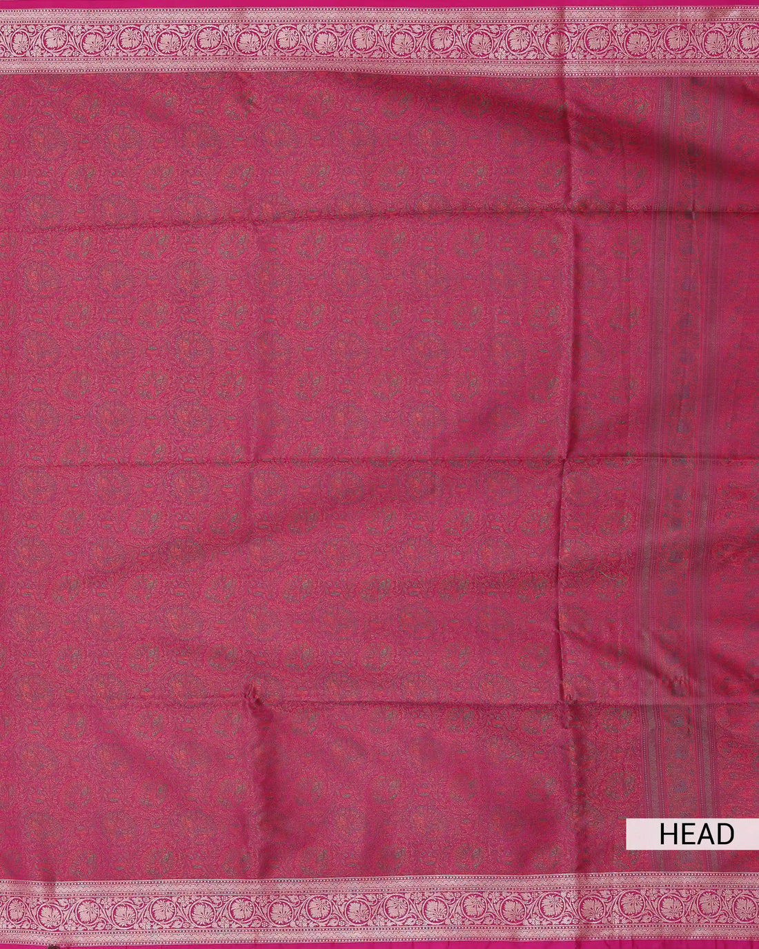 Semi Banarasi Silk Saree with Intricate Floral Zari Border and All Over Woven Floral Motifs - Dark Pink