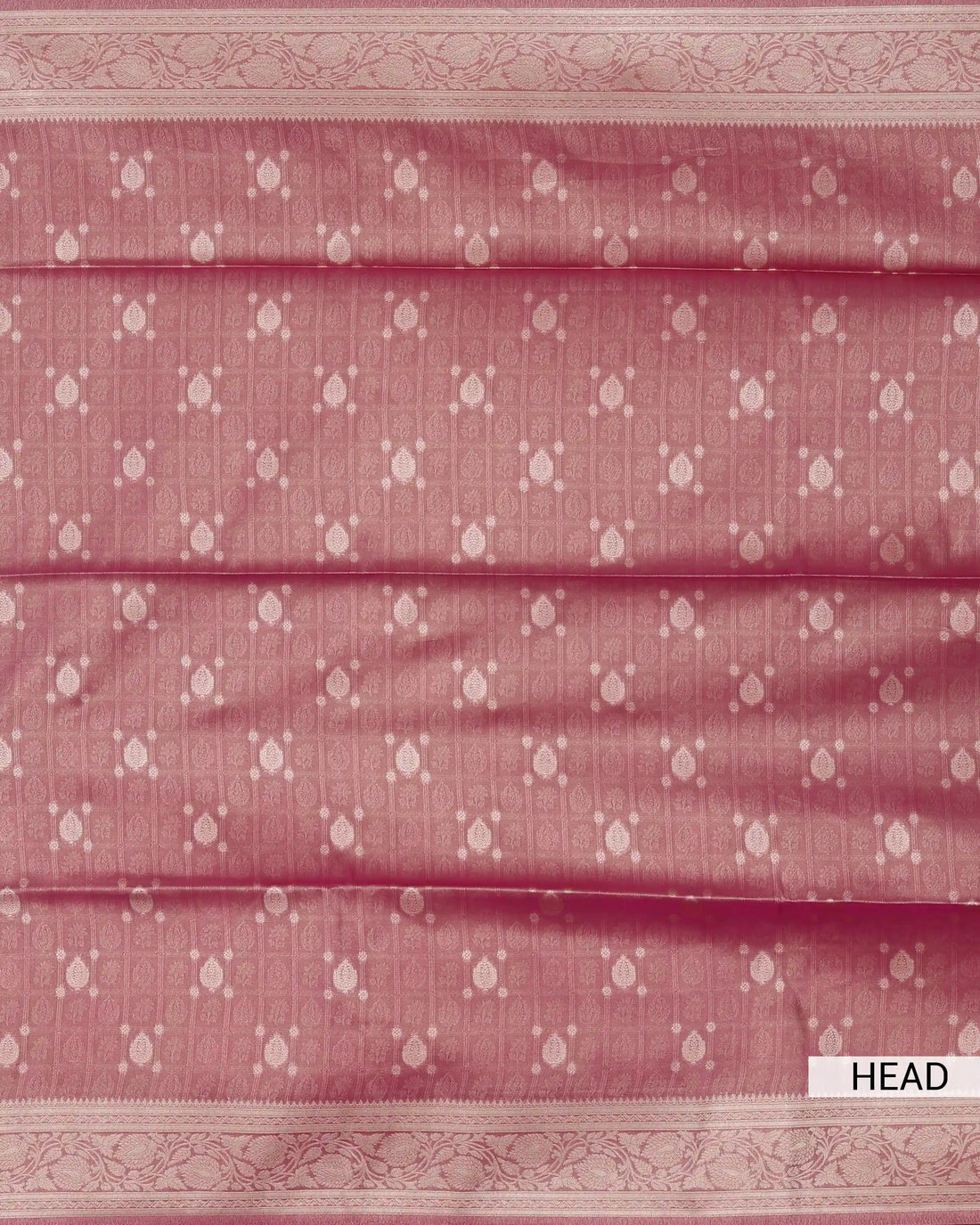 Semi Banarasi Silk Saree with Floral Buti Motifs in Checked Pattern Floral Zari Border and Floral Patterned Pallu - Onion Pink