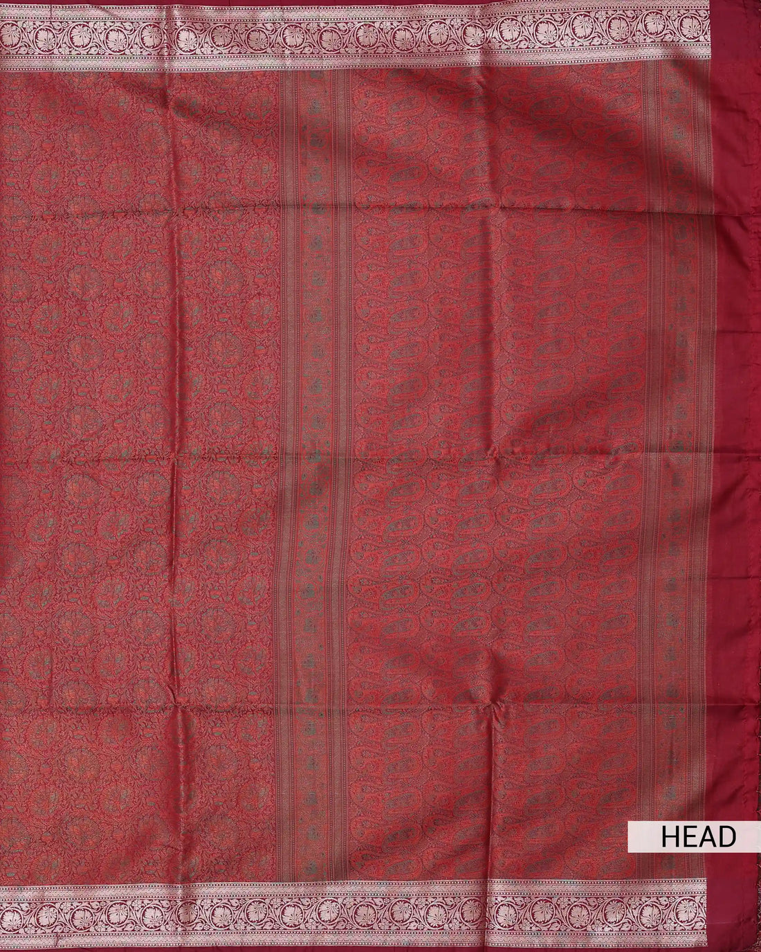 Semi Banarasi Silk Saree with Intricate Floral Zari Border and All Over Woven Floral Motifs - Red