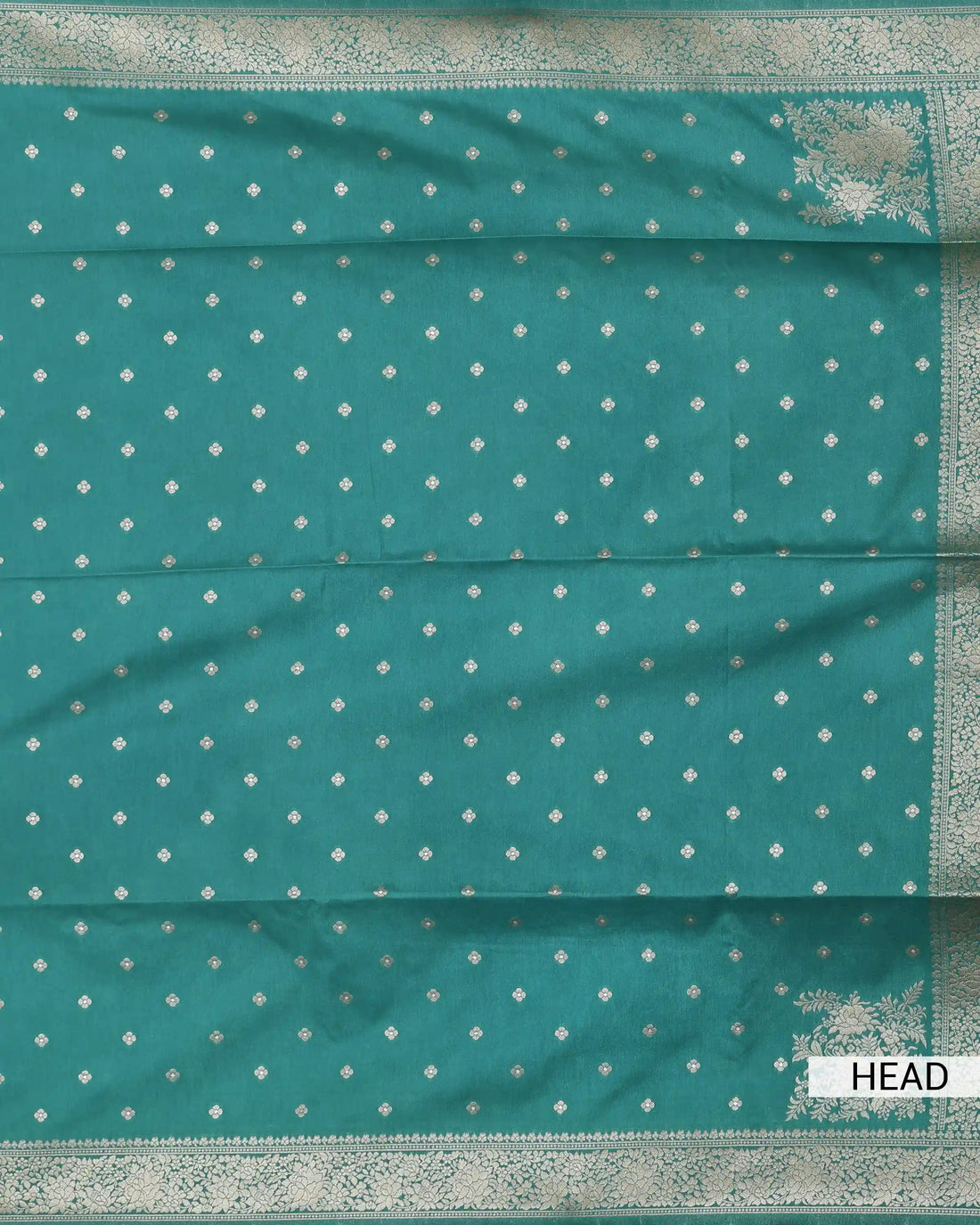 Semi Banarasi Silk Saree with Floral Butta Motifs Floral Zari Border and Elaborate Floral Zari Pallu - Teal