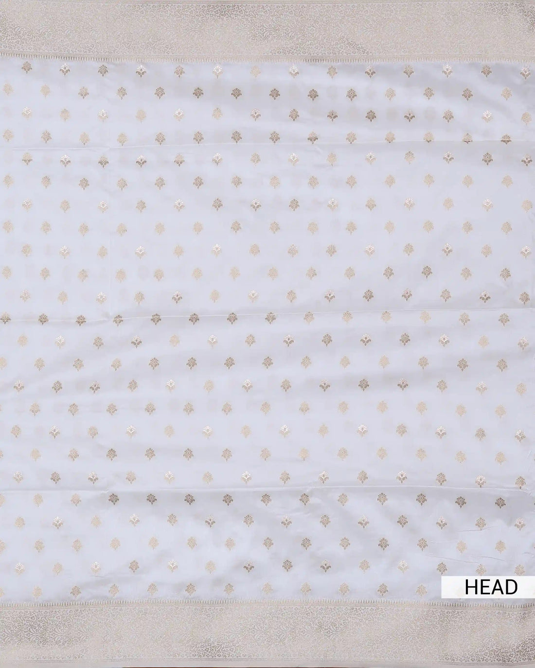Semi Banarasi Silk Saree with Intricate Floral Butti Motifs and Elaborate Zari Woven Border & Pallu - White