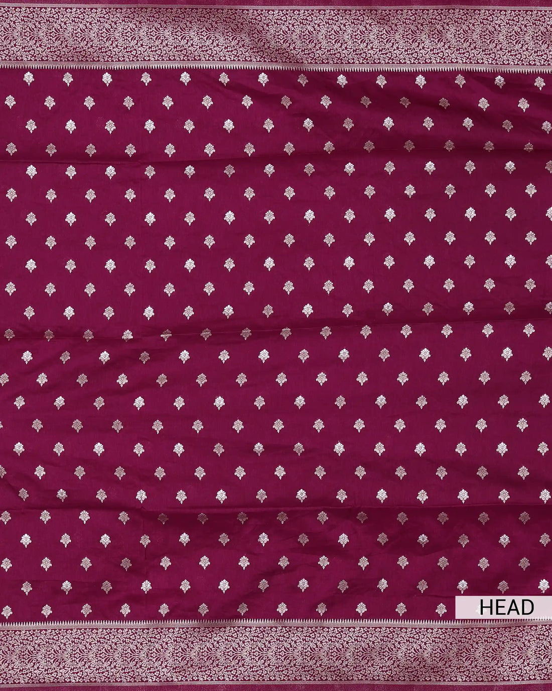 Semi Banarasi Silk Saree with Intricate Floral Butti Motifs and Elaborate Zari Woven Border & Pallu - Burgundy