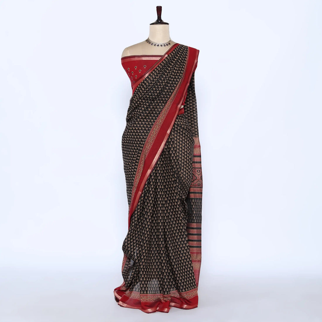 Black Semi Chanderi Sarees for Women | Temple Visits & Summer Events Collection | Jeyachandran - Full View
