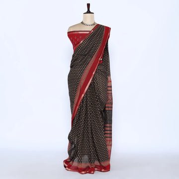 Black Semi Chanderi Sarees for Women | Temple Visits & Summer Events Collection | Jeyachandran - Full View
