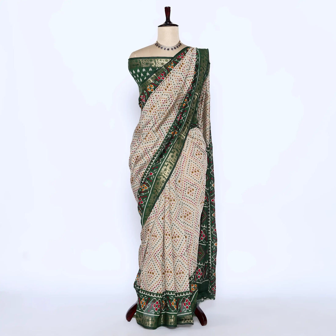 Green Semi Chanderi Sarees for Women | Temple Visits & Summer Events Collection | Jeyachandran - Full View
