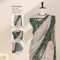 Cream Semi Chanderi Saree with Butti Print Floral Zari Border and Contrast Green Blouse on Mannequin - Front View
