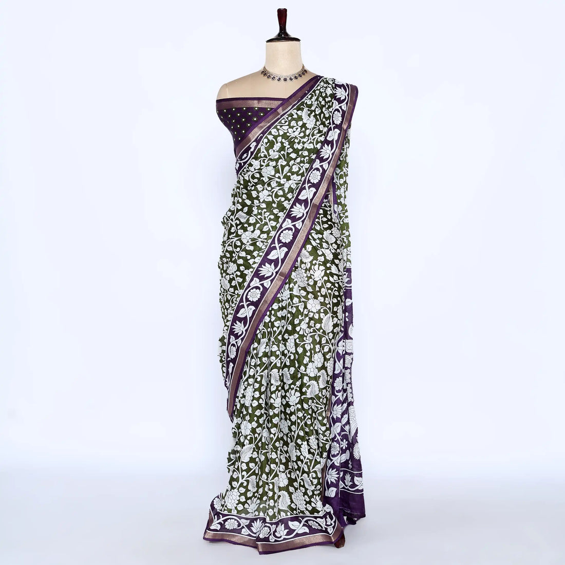 Green Semi Chanderi Sarees for Women | Temple Visits & Summer Events Collection | Jeyachandran - Full View
