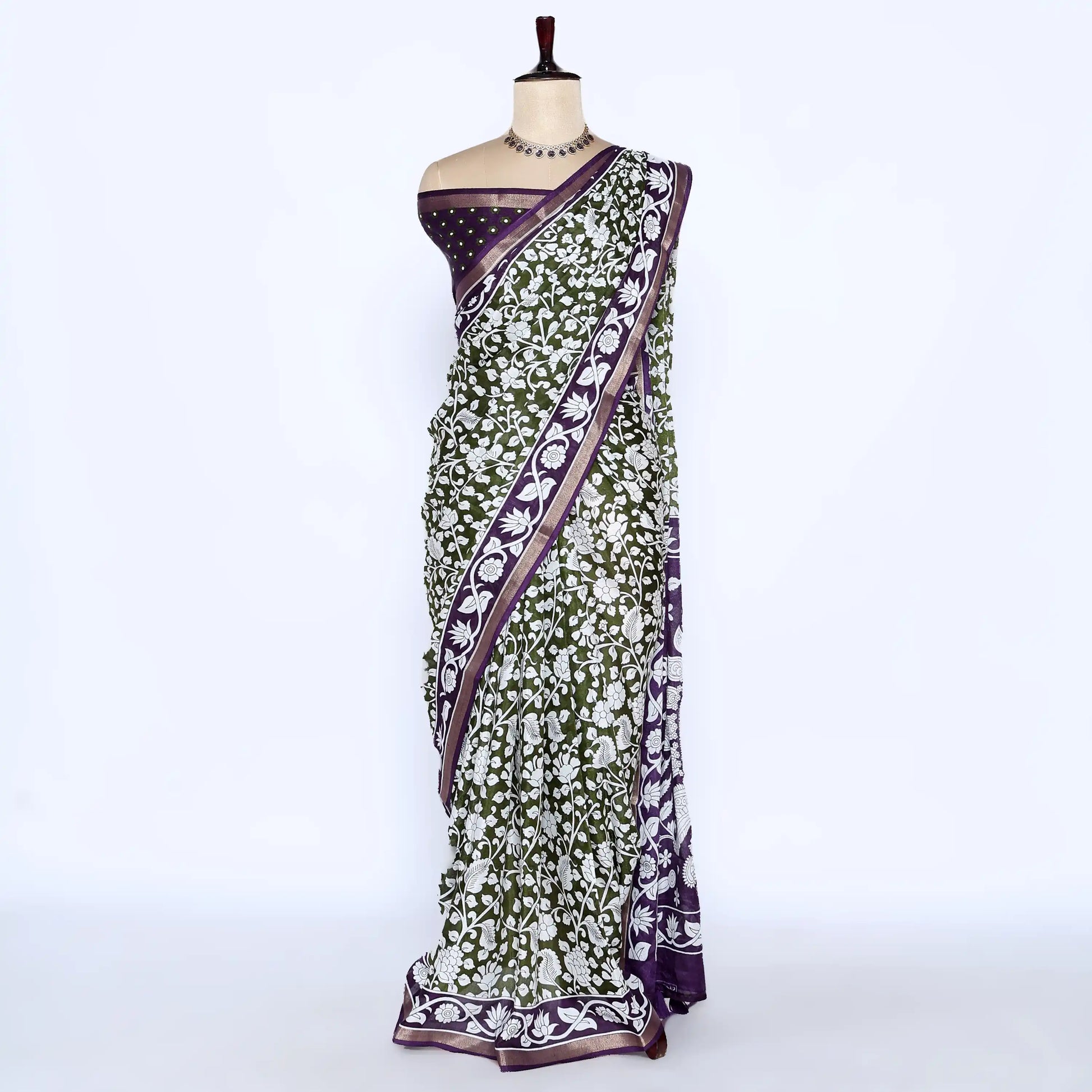 Green Semi Chanderi Sarees for Women | Temple Visits & Summer Events Collection | Jeyachandran - Full View
