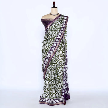 Green Semi Chanderi Sarees for Women | Temple Visits & Summer Events Collection | Jeyachandran - Full View
