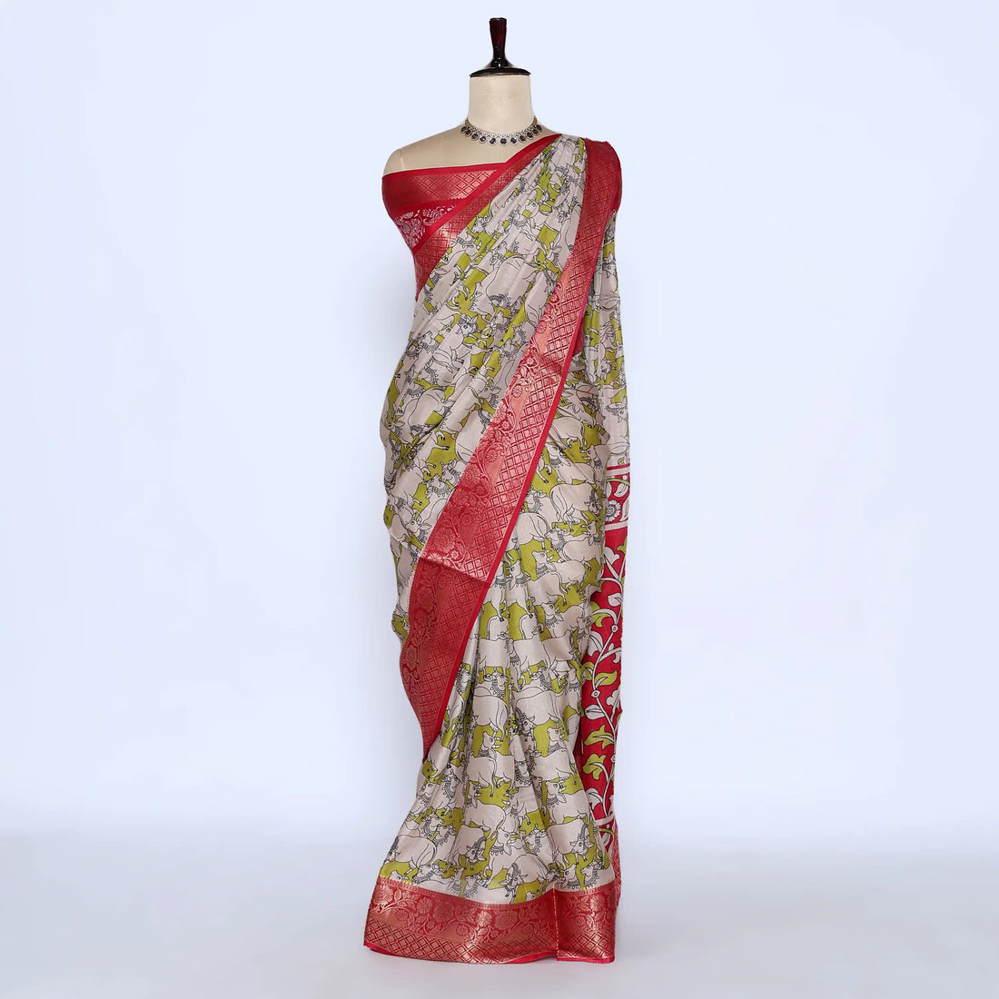 Green Semi Chanderi Sarees for Women | Temple Visits & Summer Events Collection | Jeyachandran - Full View
