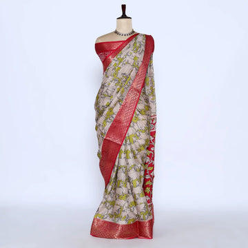 Green Semi Chanderi Sarees for Women | Temple Visits & Summer Events Collection | Jeyachandran - Full View
