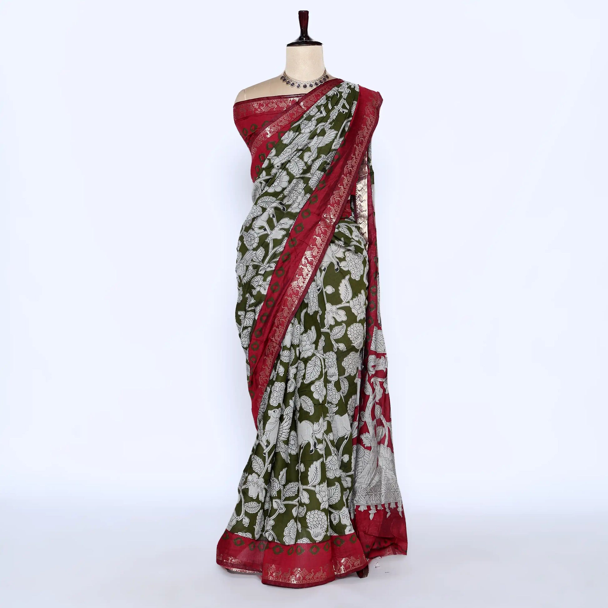 Green Semi Chanderi Sarees for Women | Temple Visits & Summer Events Collection | Jeyachandran - Full View
