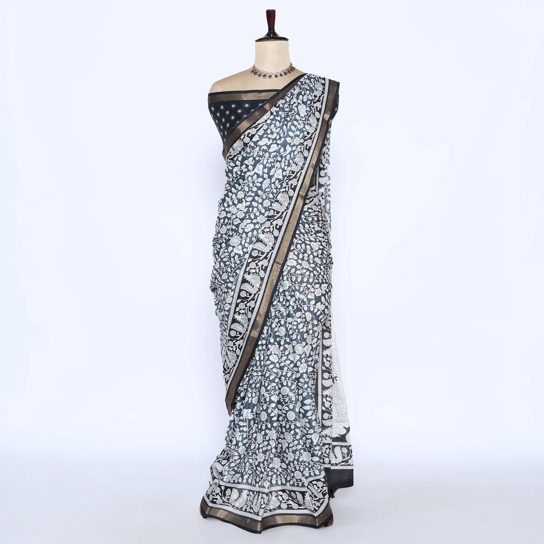 Grey Semi Chanderi Sarees for Women | Temple Visits & Summer Events Collection | Jeyachandran - Full View

