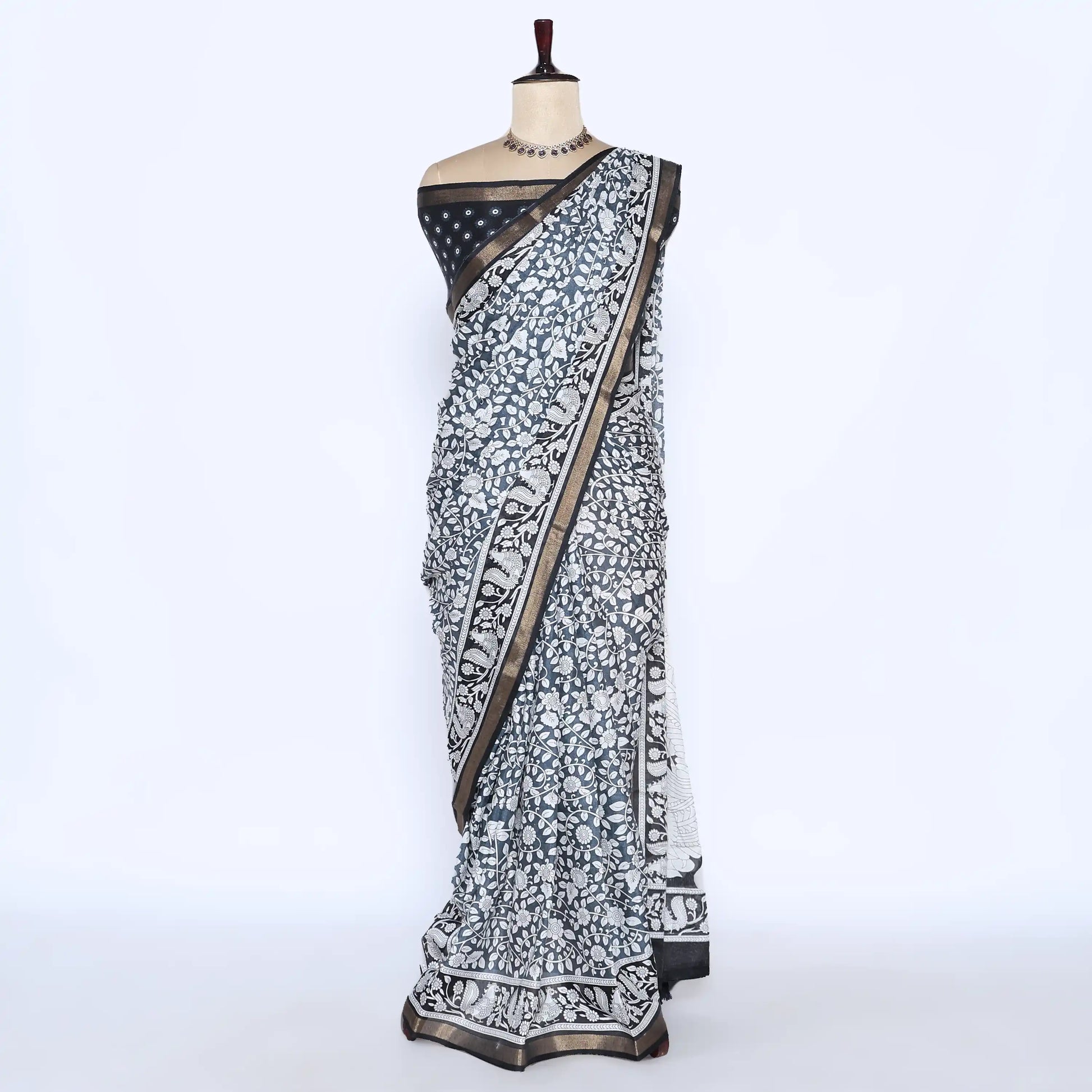 Grey Semi Chanderi Sarees for Women | Temple Visits & Summer Events Collection | Jeyachandran - Full View

