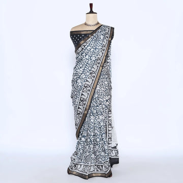 Grey Semi Chanderi Sarees for Women | Temple Visits & Summer Events Collection | Jeyachandran - Full View
