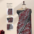 Maroon Semi Chanderi Saree with Floral Vine Print and Zari Border on Mannequin - Front View